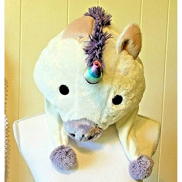 Unicorn Plush Dangle Hat O /S White Purple Pink Rainbow Costumes Winter Beanie - Picture 2 of 5